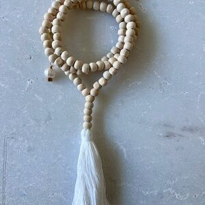 Elegant Cream Beaded Necklace with Tassel and Pearl Charms Handmade Necklace
